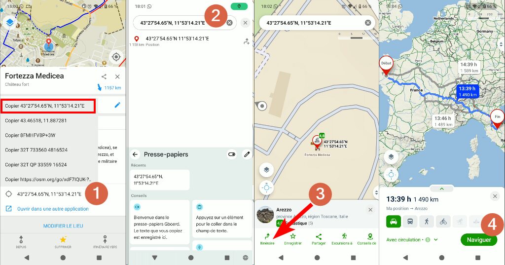 Copier-coller des coordonn&eacute;es GPS entre les applications Organic Maps et Mapy