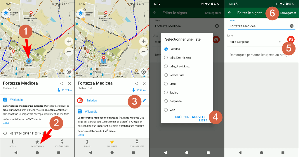 Cr&eacute;ation d'un signet dans l'application Organic Maps
