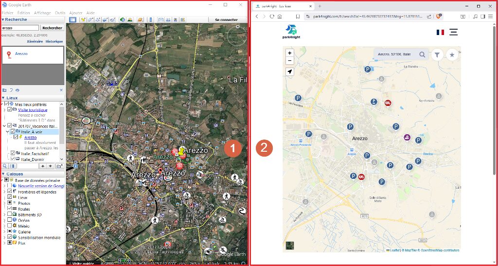 Applications Google Earth et Park4night c&ocirc;te &agrave; c&ocirc;te