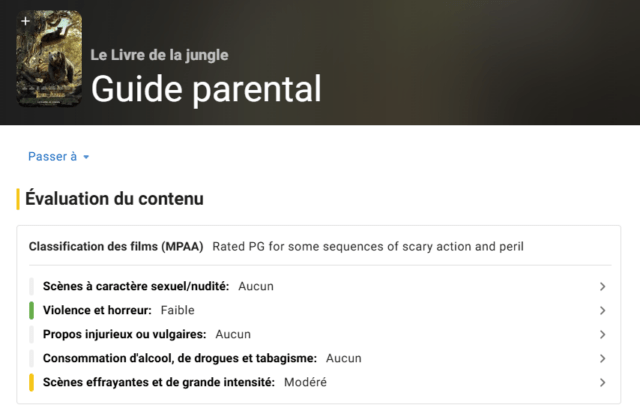 Guide parental IMDb du film "Le Livre de la jungle (2016)"