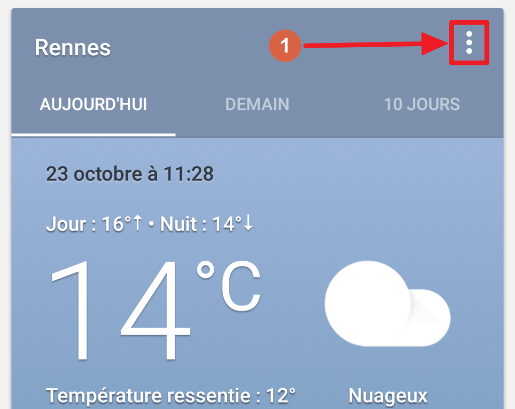 Capture d'écran de l'application Google, ajout raccourci météo méthode 2.