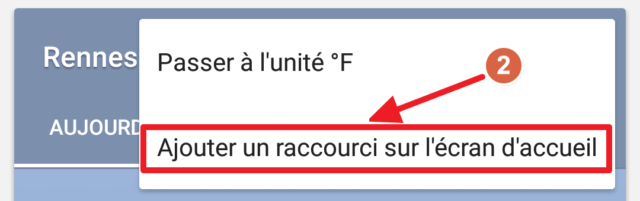 Capture d'écran de l'application Google, ajout raccourci météo méthode 2.
