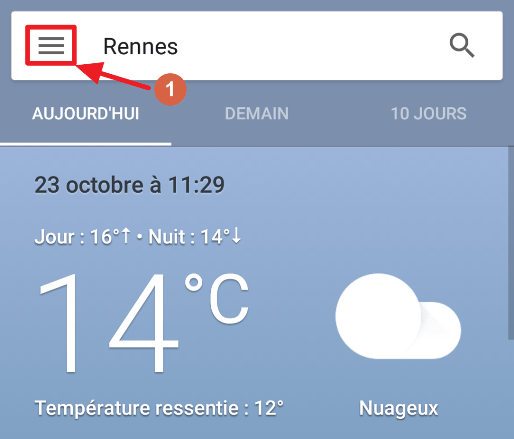 Capture d'écran de l'application Google, ajout raccourci météo méthode 3.