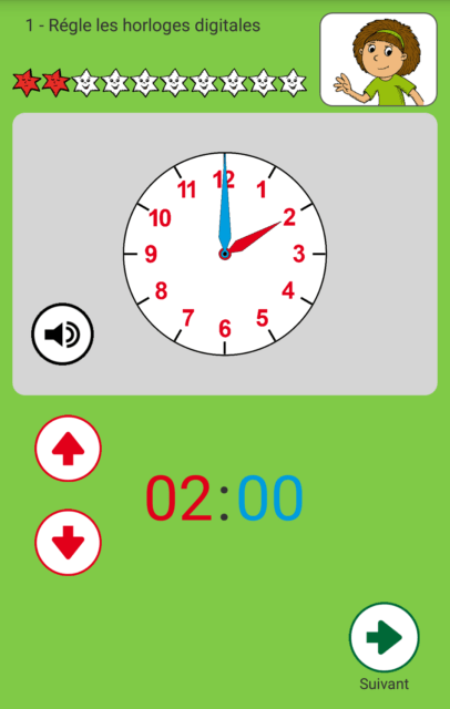 Capture d'écran de l'application Apprendre à lire l'heure, exercice.