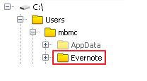 Capture d'écran d'une arborescence de dossiers sous Windows pour le chemin "C:\Users\mbmc\Evernote\".