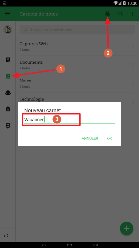 Création carnet de notes avec l'application Android