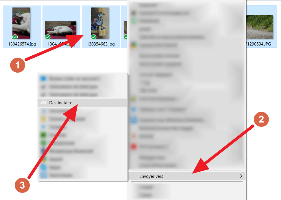 Capture d'écran de le fonction "Envoyer vers destinataire" de Windows