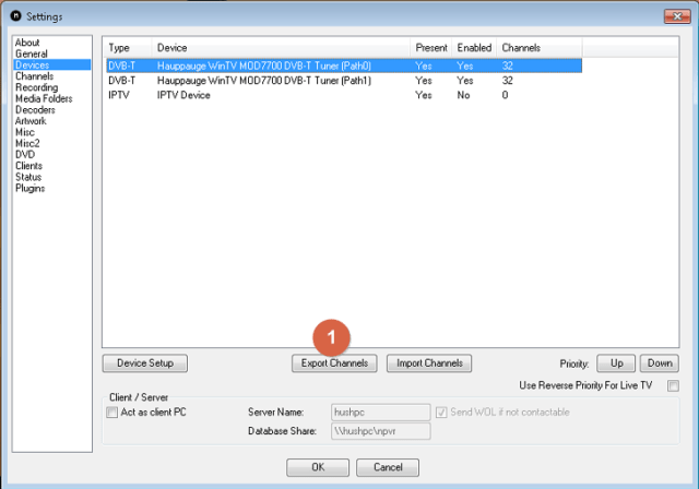 Capture d'écran de l'application Windows NextPVR.