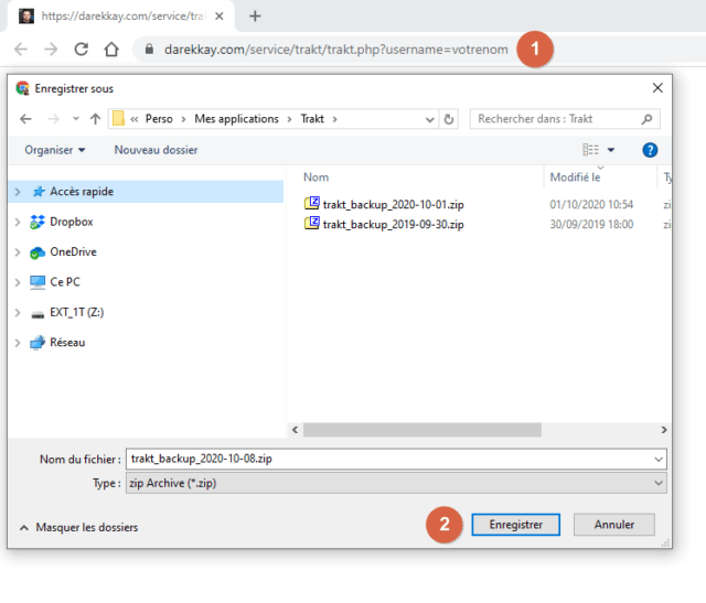Capture d'écran de l'application Windows Chrome et de la fenêtre enregistrer sous.