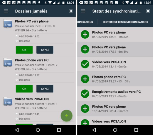 Capture d'écran de l'application Android FolderSync