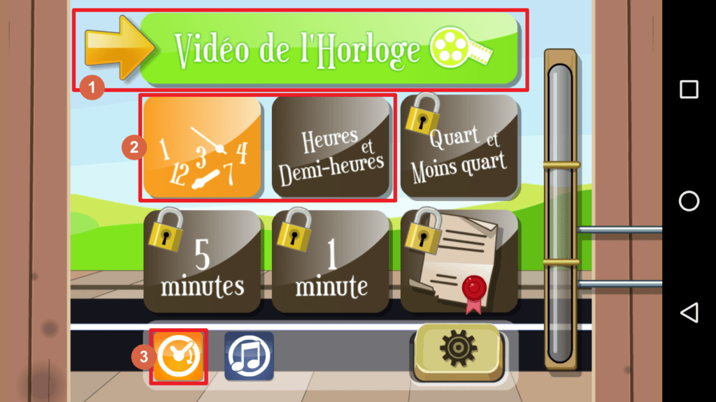 Capture d'écran de l'application FunClock, menu.
