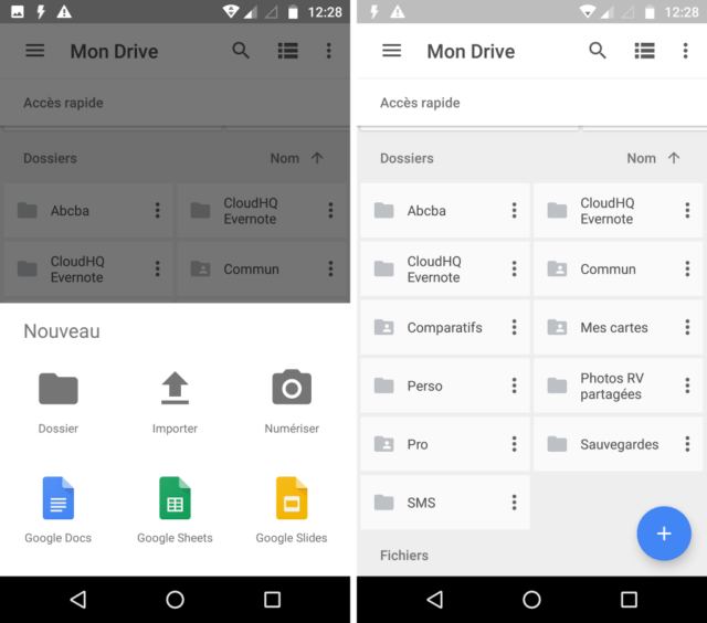 Capture d'écran de l'application Google Drive