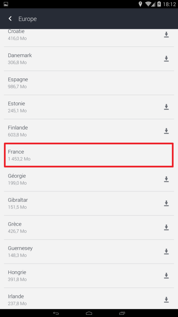 Capture d'écran de l'application HERE WeGo : cartes France.