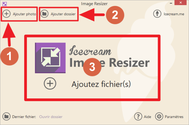 Capture d'écran de l'application Icecream Image Resizer, ajout d'images.