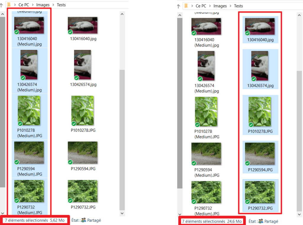 Capture d'écran de l'application Image Resizer for Windows, taille fichiers.