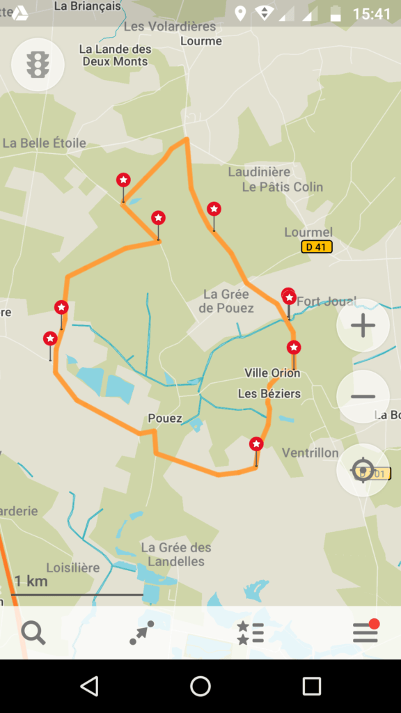 Capture d'écran de l'application Maps.me avec un itinéraire Wikiloc affiché.