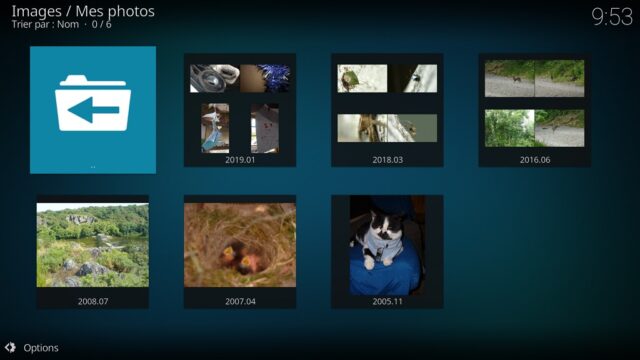 Capture d'écran de l'application Kodi, albums photos.