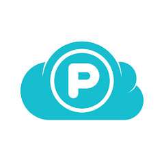 Logo pCloud représentant un P blanc entouré d'un cercle blanc, le tout sur un nuage bleu turquoise