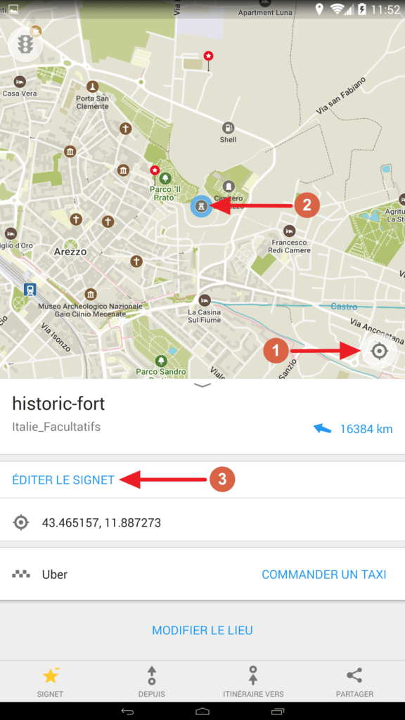 Capture d'écran application Maps.me : ajouter un signet.