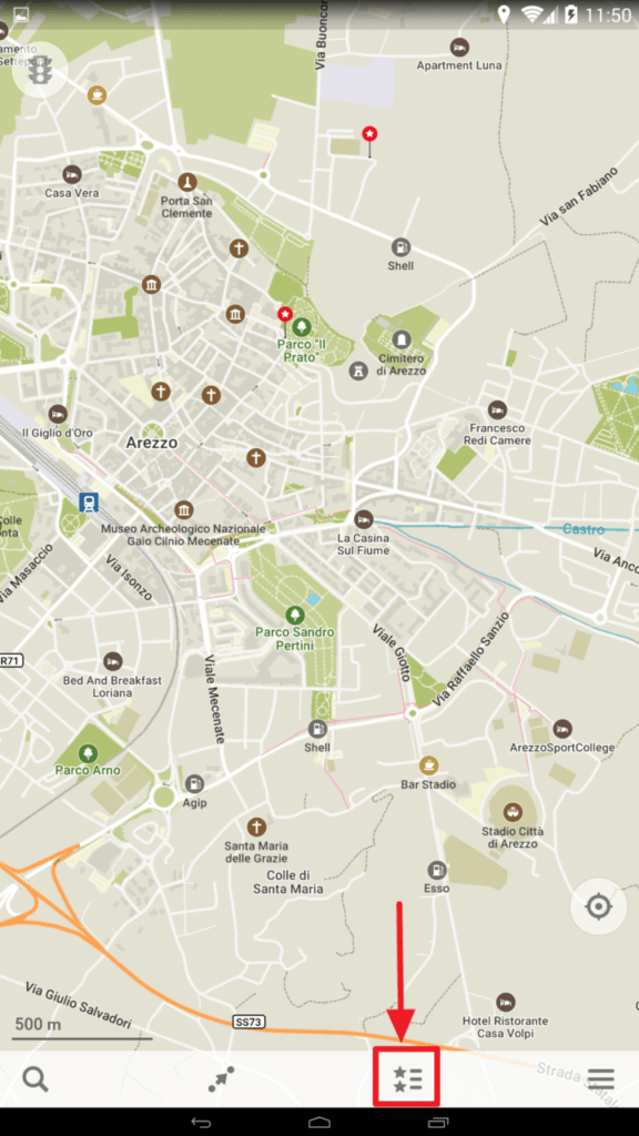 Capture d'écran de l'application Maps.me : bouton "groupes de signets".