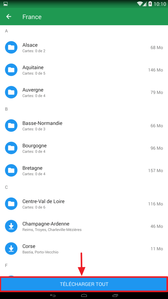 Capture d'écran de l'application Maps.me : cartes de France