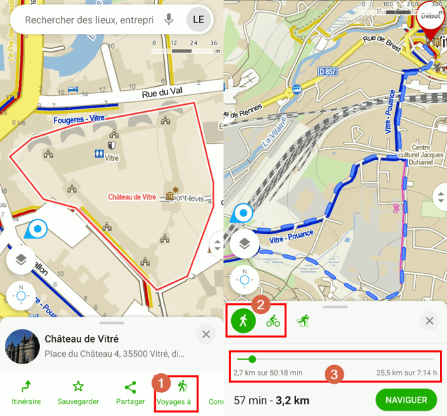 Capture d'écran de l'application Android Mapy.cz, voyages à proximité