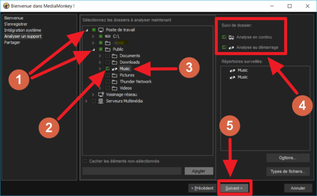 Capture d'écran de l'application MediaMonkey, paramètre "Analyser un support".