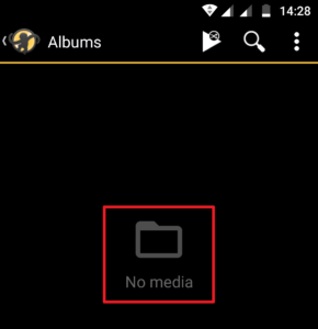 Capture d'écran de l'application MediaMonkey Android, bibliothèque vide.