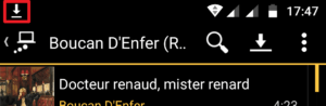 Capture d'écran de l'application MediaMonkey Android, icone de téléchargement visible en notification.