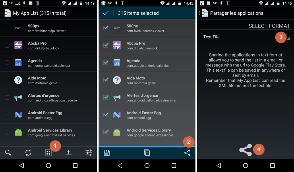Capture d'écran de l'application Android "My App List".