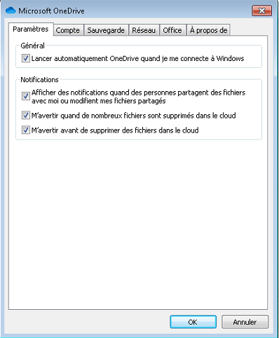 Capture d'écran de l'application Microsoft OneDrive.