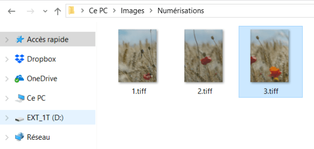 Capture d'écran de l'application explorateur de fichiers Windows, renommage dernier fichier de numérisation.