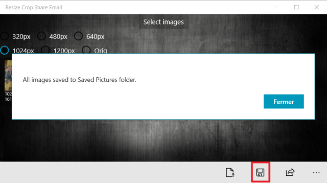 Capture d'écran de l'application Resize Crop Share Email, enregistrer.