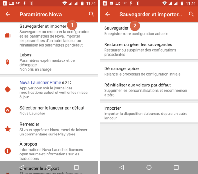 Capture d'écran de l'application Android "Nova Launcher".