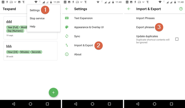 Capture d'écran de l'application Android Textpand.