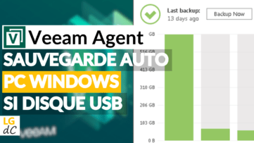 Logo Veeam Agent et texte Sauvegarde auto PC Windows si disque USB avec capture d'écran de l'application Veeam Agent en fond