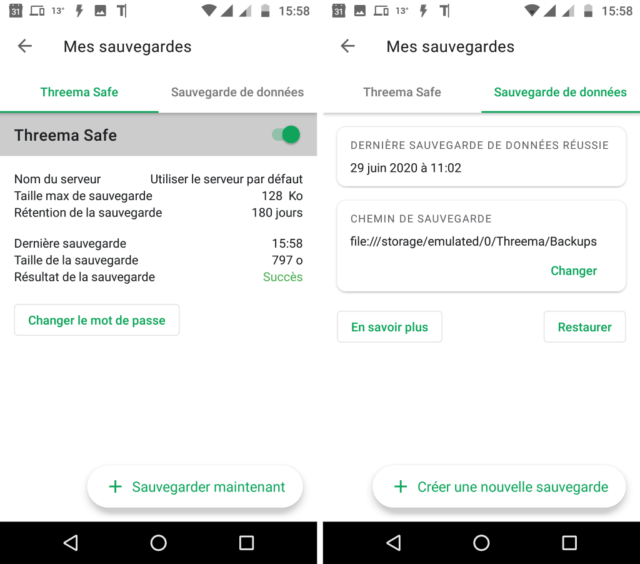 Capture d'écran de l'application Android "Threema".