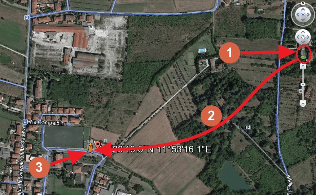 Capture d'écran Google Earth : utilisation du mode Street View