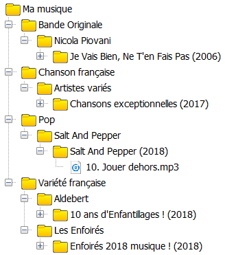 Capture d'écran d'une structure de dossiers et fichiers de type "Musique".