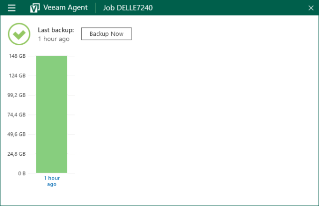 Capture d'écran de l'application Veeam Agent for Microsoft Windows, dernière sauvegarde réussie