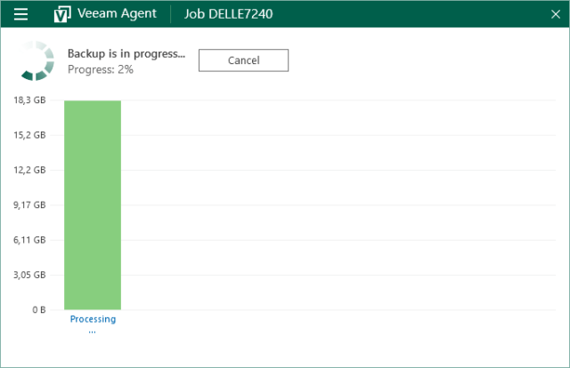 Capture d'écran de l'application Veeam Agent for Microsoft Windows, sauvegarde en cours