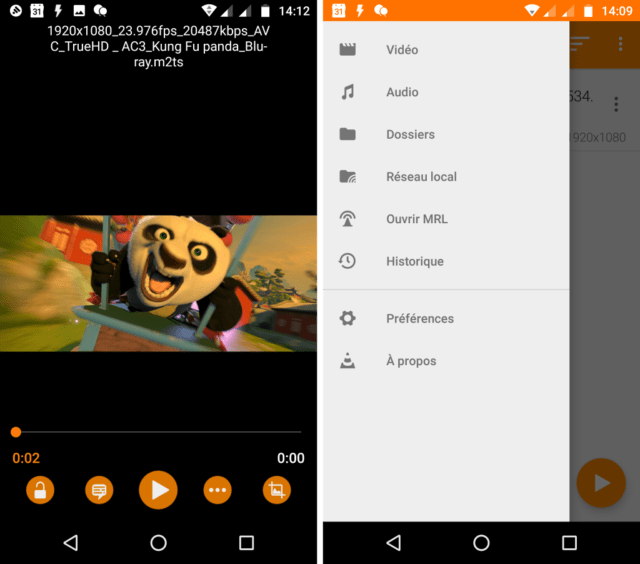 Capture d'écran de l'application Android VLC qui permets de regarder des vidéos