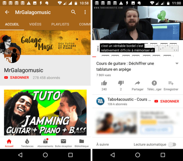 Capture d'écran de l'application Android YouTube.